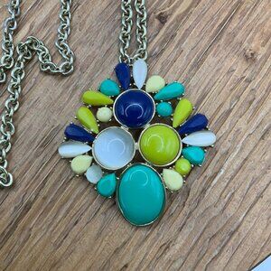 Banana Republic Jewel Tone Green Blue White Cabochons Gold Tone Necklace